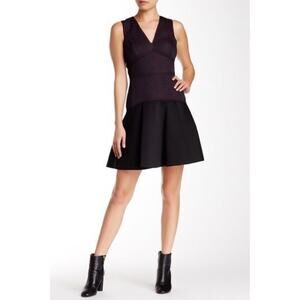 Rebecca Taylor Embossed Snake Fit Flare Dress Size 4 Purple Black Mobwife Event